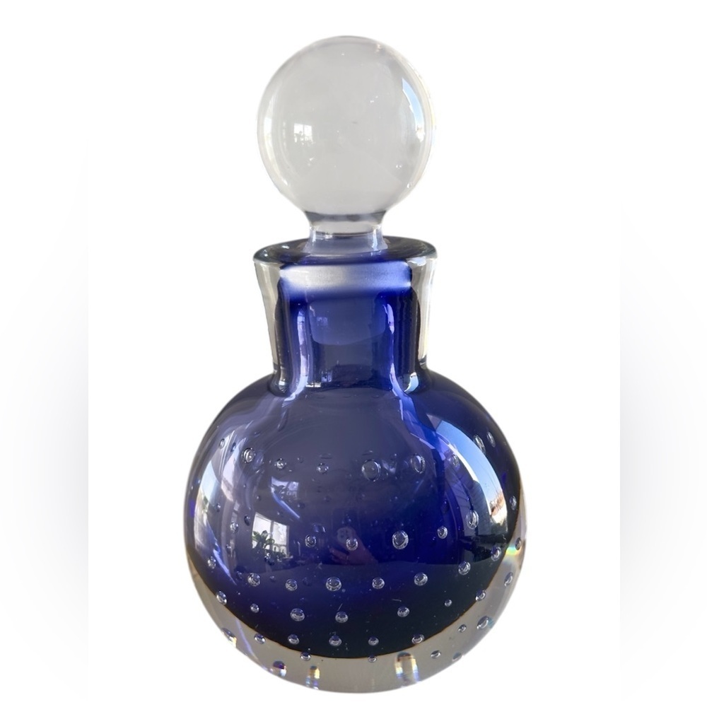 Murano Art Glass Sommerso Perfume Bottle Indigo Blue Bullicante Ball Stopper